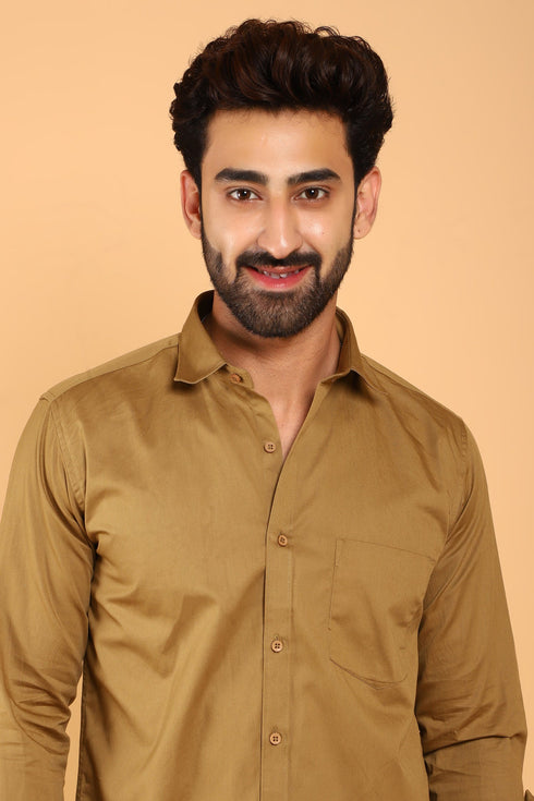 Veshbhoshaa Bluebird Men'S Coffee Color Premium Satin Shirt