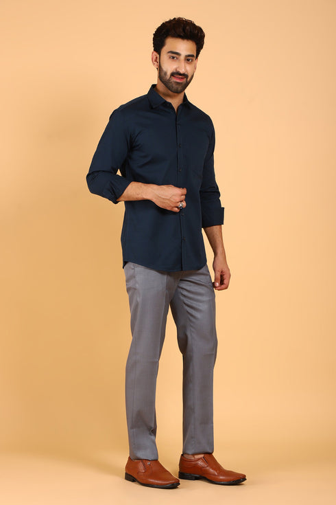Veshbhoshaa Bluebird Men'S Dark Blue Premium Satin Shirt