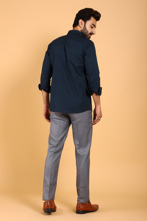 Veshbhoshaa Bluebird Men'S Dark Blue Premium Satin Shirt