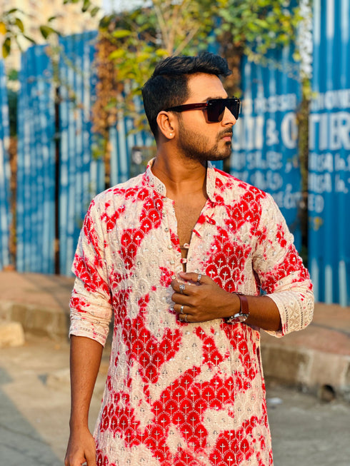 Kzari Vibrant Laal Shibori Rayon Kurta