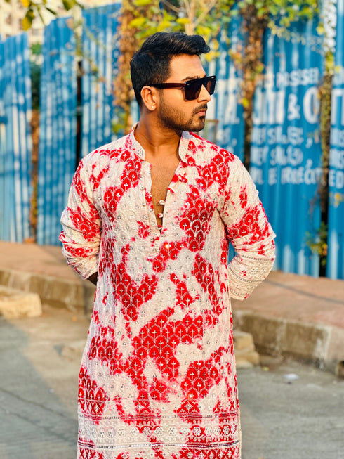 Kzari Vibrant Laal Shibori Rayon Kurta