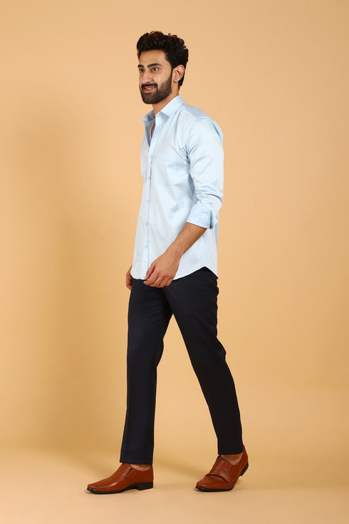 Veshbhoshaa Bluebird Men'S Sky Blue Premium Satin Shirt