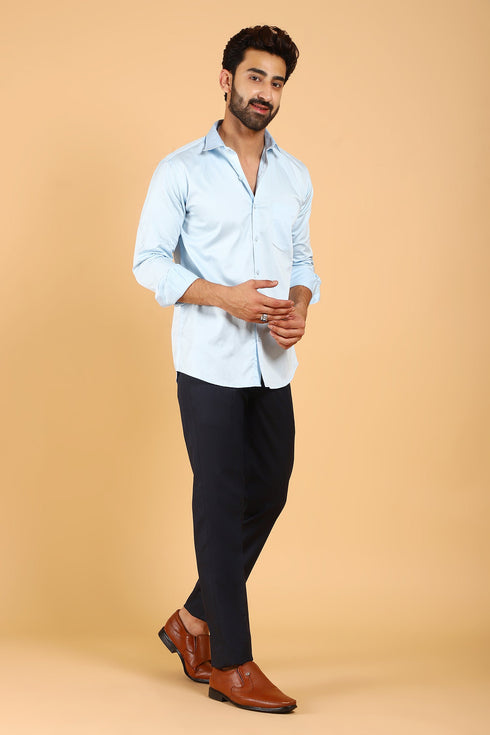 Veshbhoshaa Bluebird Men'S Sky Blue Premium Satin Shirt