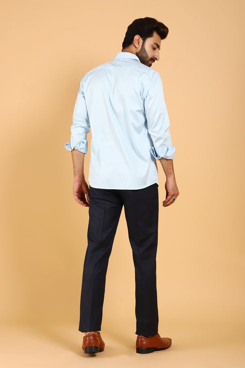 Veshbhoshaa Bluebird Men'S Sky Blue Premium Satin Shirt