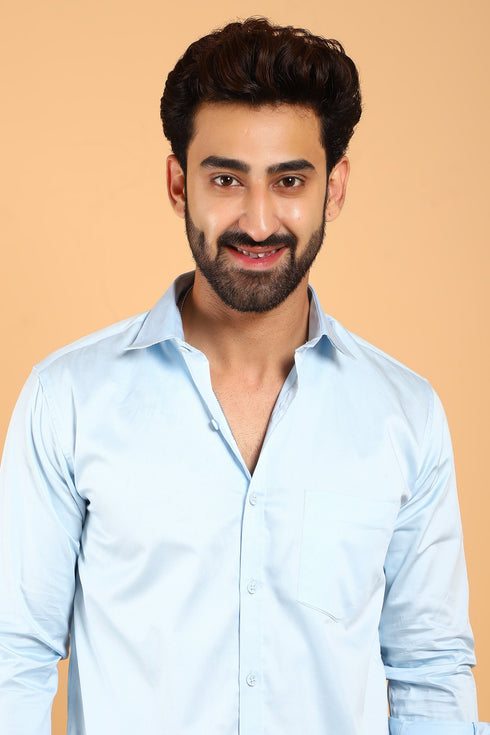 Veshbhoshaa Bluebird Men'S Sky Blue Premium Satin Shirt