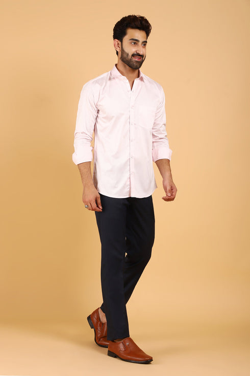 Veshbhoshaa Bluebird Men'S Light Pink Premium Satin Shirt