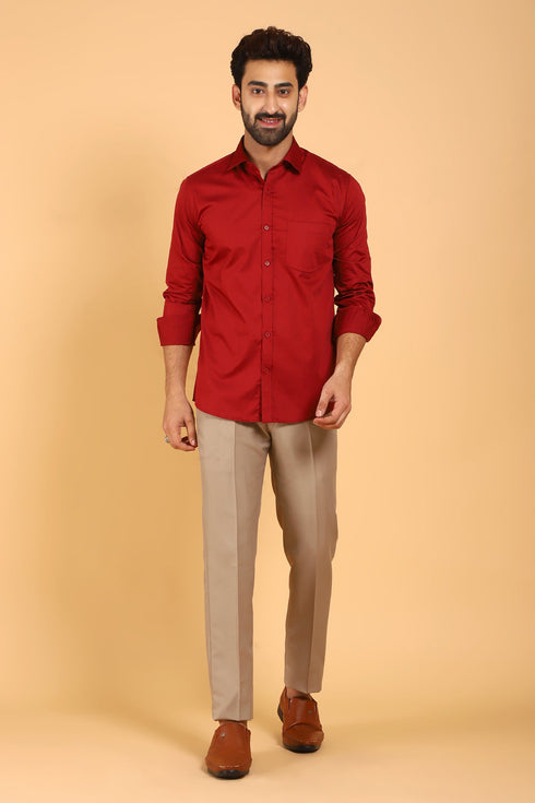 Veshbhoshaa Bluebird Men'S Red Color Premium Satin Shirt