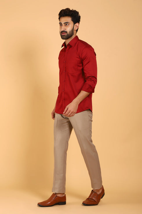 Veshbhoshaa Bluebird Men'S Red Color Premium Satin Shirt