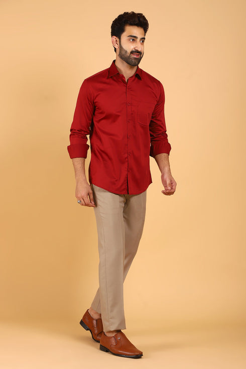 Veshbhoshaa Bluebird Men'S Red Color Premium Satin Shirt