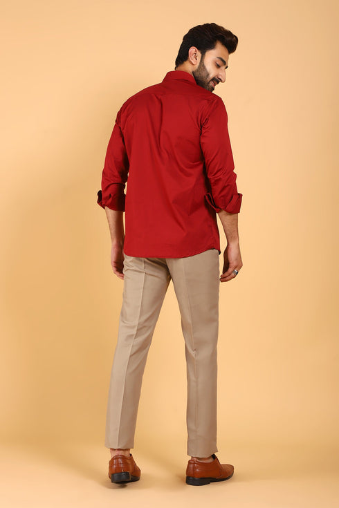 Veshbhoshaa Bluebird Men'S Red Color Premium Satin Shirt