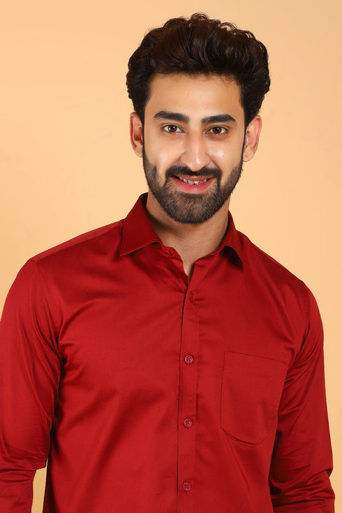Veshbhoshaa Bluebird Men'S Red Color Premium Satin Shirt