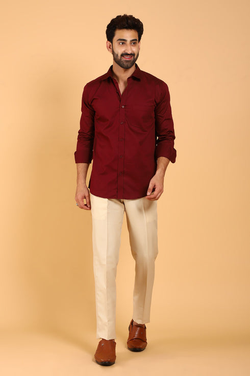 Veshbhoshaa Bluebird Men'S Dark Red Premium Satin Shirt