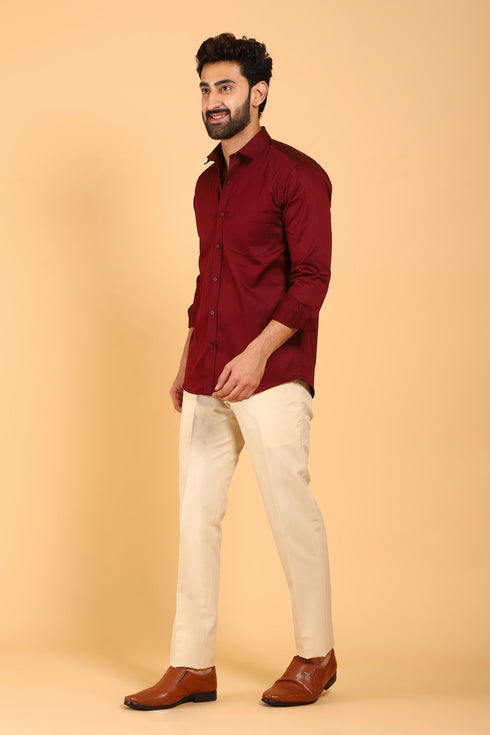 Veshbhoshaa Bluebird Men'S Dark Red Premium Satin Shirt