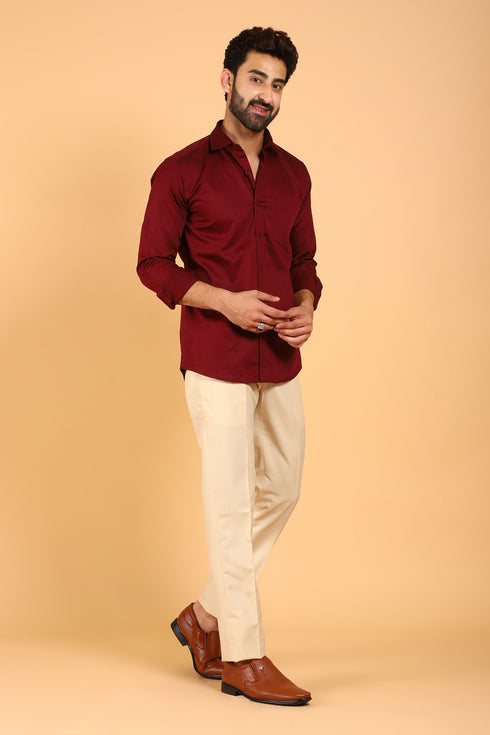 Veshbhoshaa Bluebird Men'S Dark Red Premium Satin Shirt