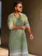 Kzari Hunter Green Georgette Kurta with White Embroidery