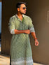 Kzari Hunter Green Georgette Kurta with White Embroidery