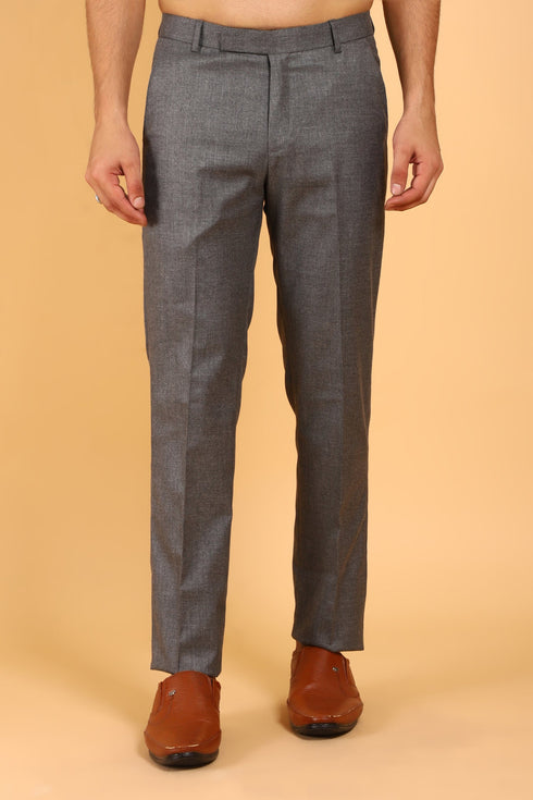 Veshbhoshaa Bluebird Men'S Grey Texture Lycra Formal Trouser