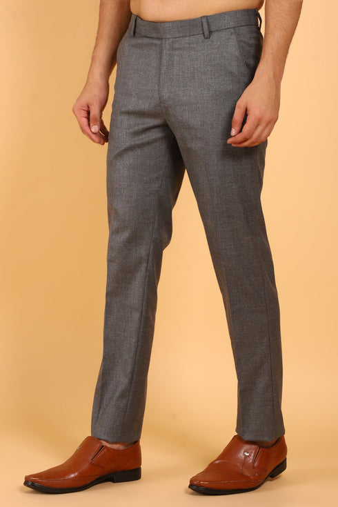 Veshbhoshaa Bluebird Men'S Grey Texture Lycra Formal Trouser