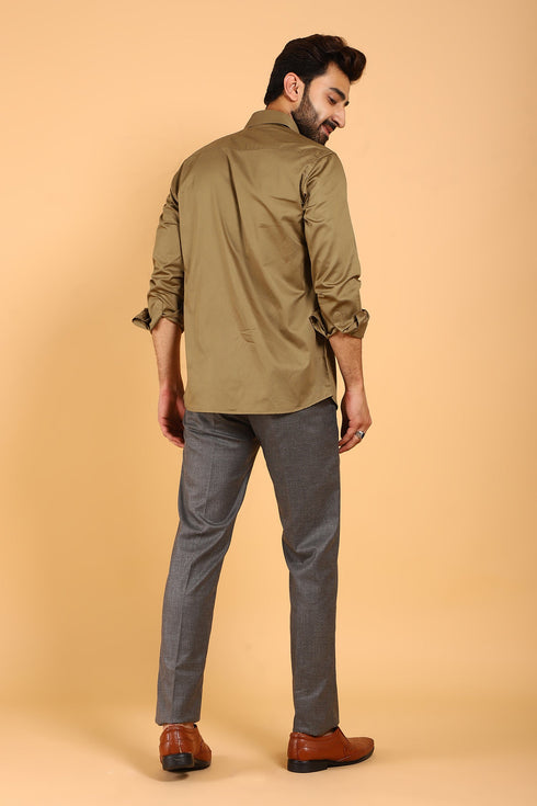 Veshbhoshaa Bluebird Men'S Peanut Color Premium Satin Shirt