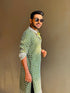 Kzari Hunter Green Georgette Kurta with White Embroidery
