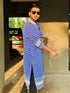 Kzari Teal Blue Georgette Kurta with White Embroidery