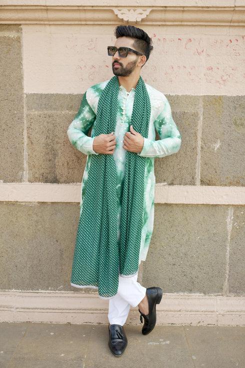Kzari Haryali Chanderi Green Check Mirror Kurta