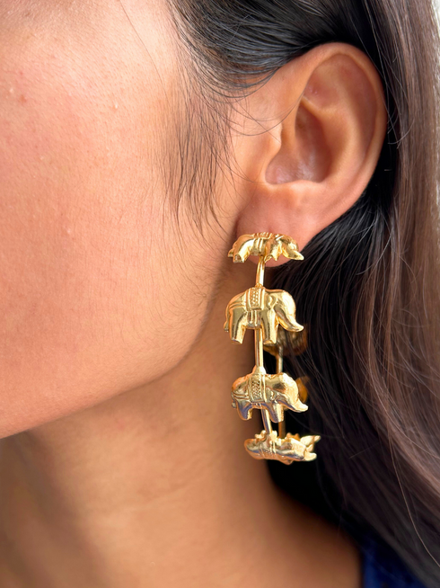 Zeraki Jewels Elephant Designer Gold Plated Earrings