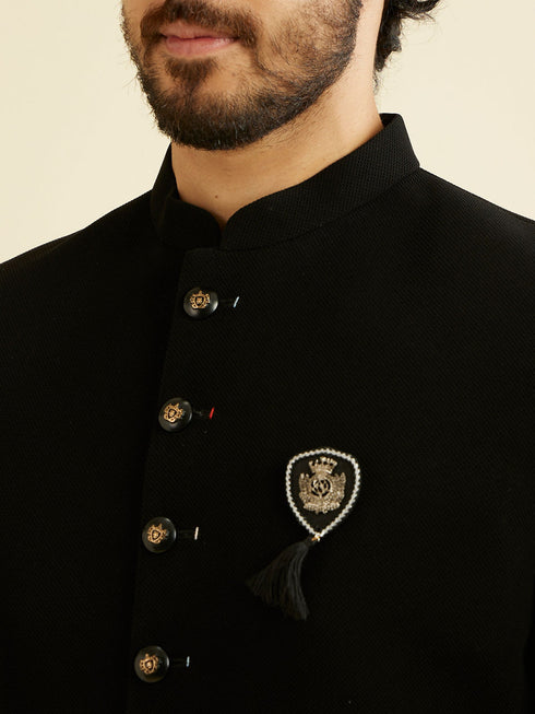 Manyavar Majestic Black Knitted Indo Western Set