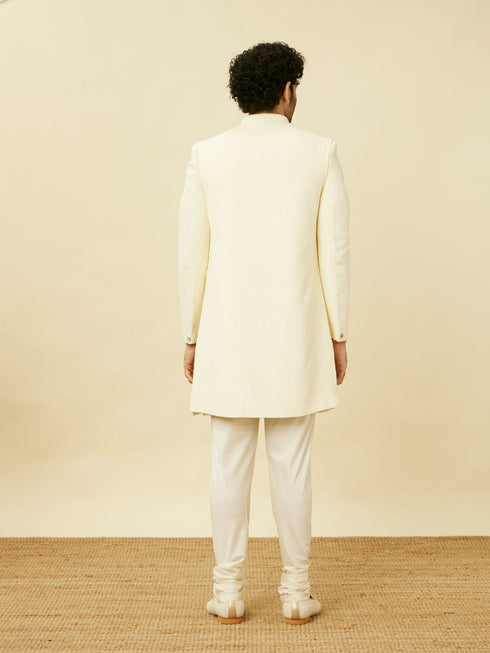 Manyavar Cream Diamond Patterned Indo Western Jacket Set