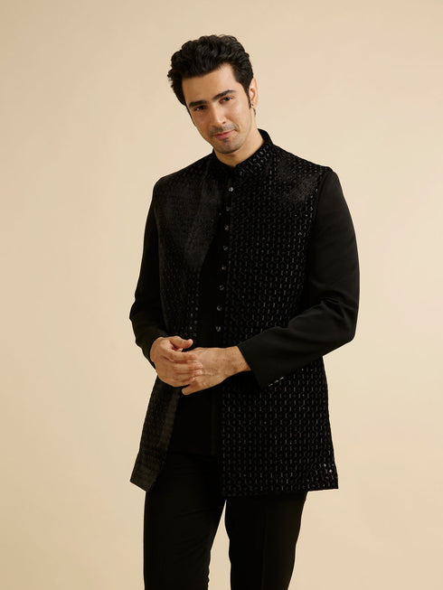 Manyavar Exquisite Black Velvet Indo Western