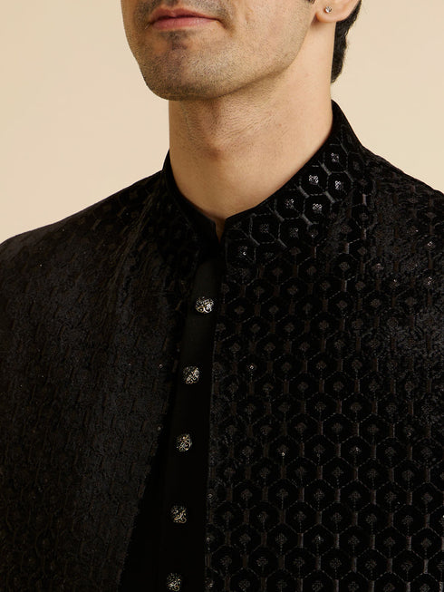 Manyavar Exquisite Black Velvet Indo Western