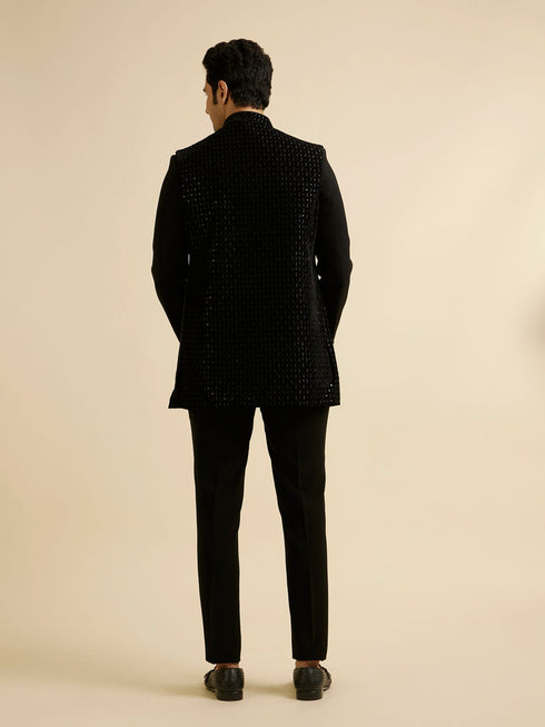 Manyavar Exquisite Black Velvet Indo Western