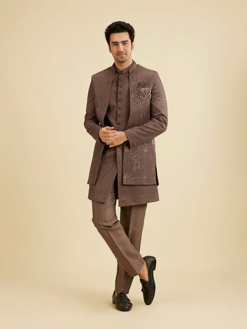 Manyavar Dark Brown Georgette Charm Indo Western