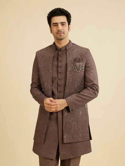 Manyavar Dark Brown Georgette Charm Indo Western
