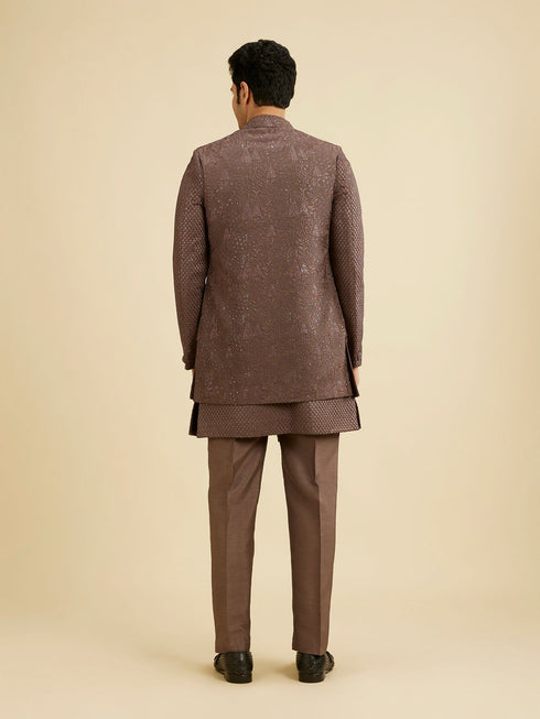 Manyavar Dark Brown Georgette Charm Indo Western