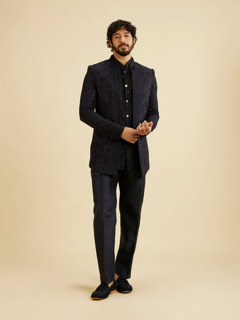 Manyavar Dark Blue Elegance Indo Western