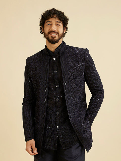 Manyavar Dark Blue Elegance Indo Western