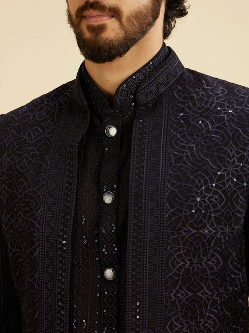 Manyavar Dark Blue Elegance Indo Western