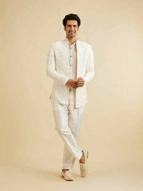 Manyavar Warm White Elegance Indo Western