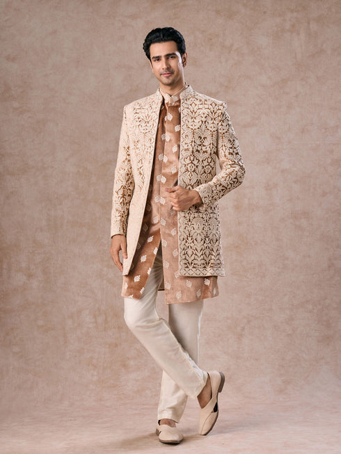 Manyavar Fawn Velvet Festivity Indo Western