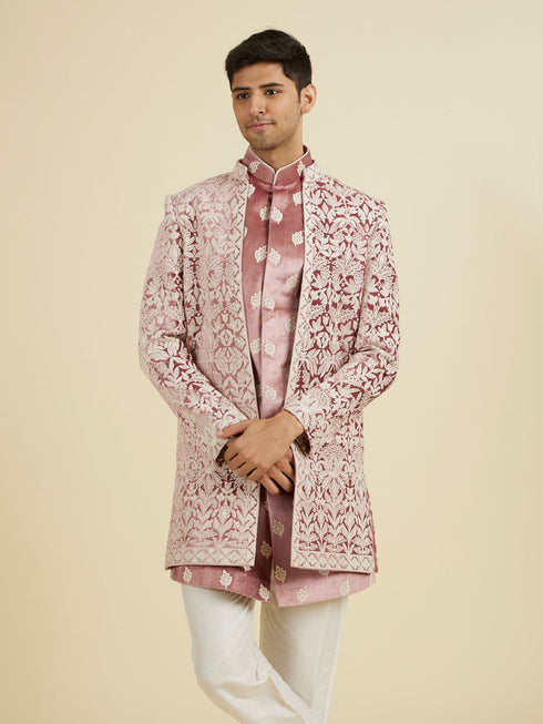 Manyavar Velvet Elegance in Pink Indo Western