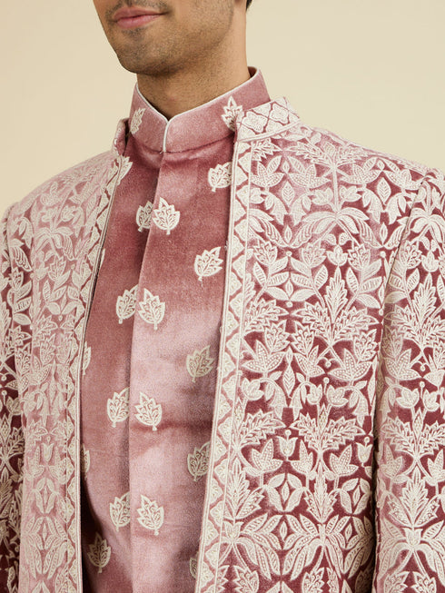 Manyavar Velvet Elegance in Pink Indo Western