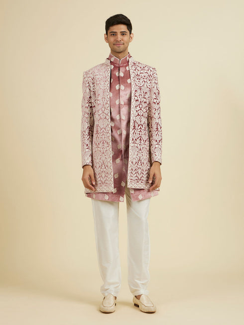 Manyavar Velvet Elegance in Pink Indo Western