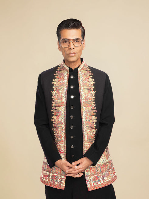 Manyavar Ebony Black Indo Western Set with Doli Barat Motifs
