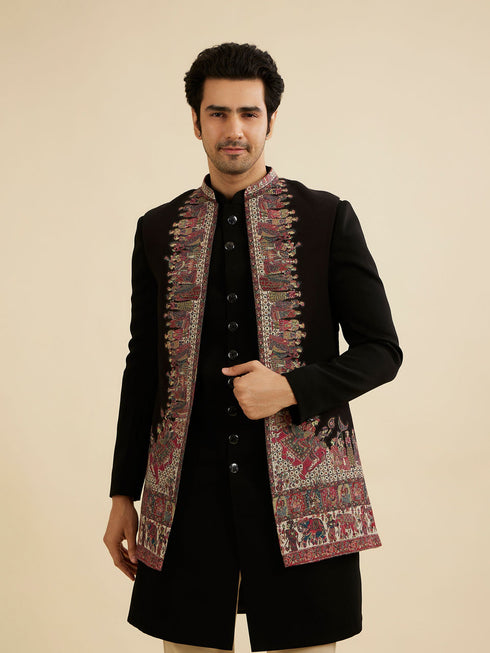 Manyavar Ebony Black Indo Western Set with Doli Barat Motifs