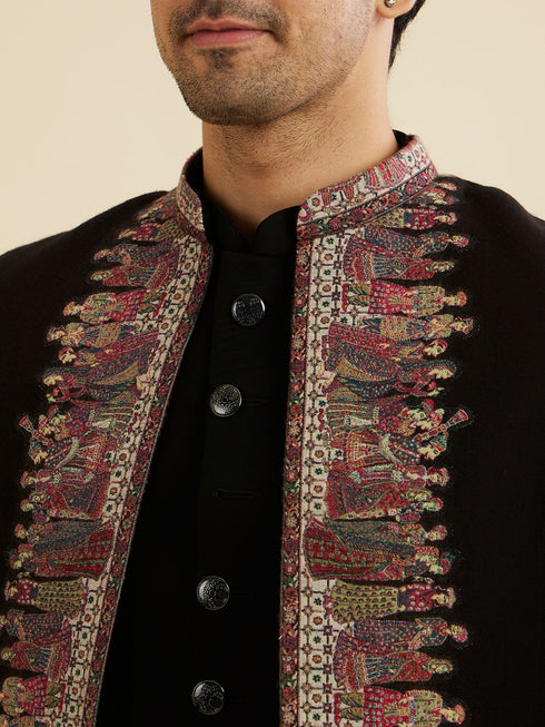 Manyavar Ebony Black Indo Western Set with Doli Barat Motifs