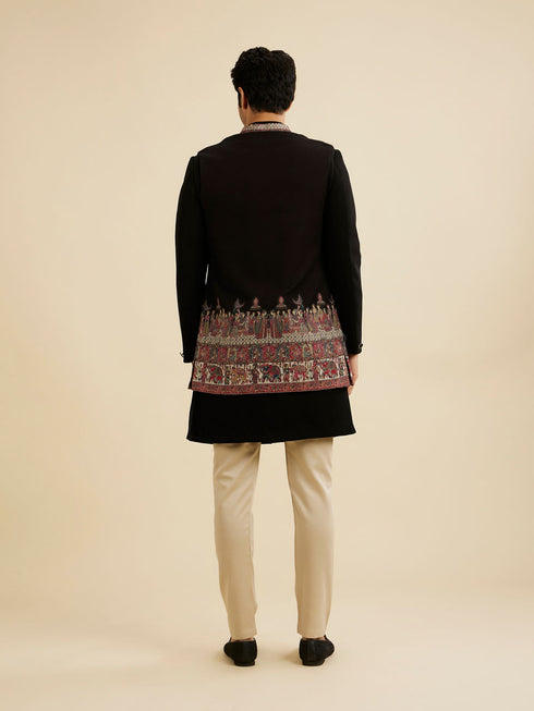Manyavar Ebony Black Indo Western Set with Doli Barat Motifs