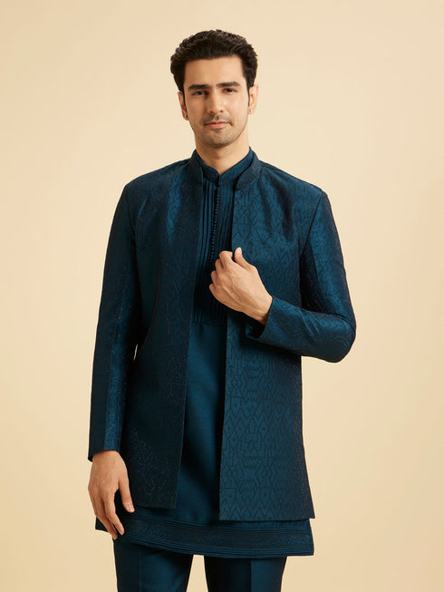 Manyavar Teal Blue Opulence Indo Western