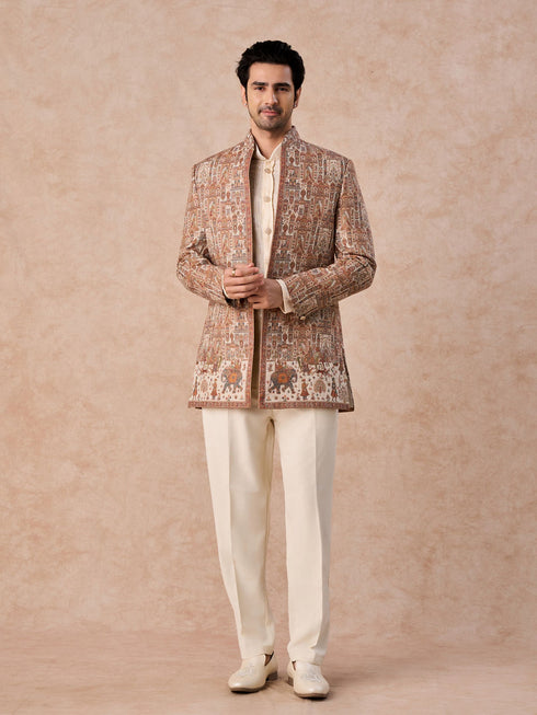 Manyavar Beige Royal Elegance Indo Western