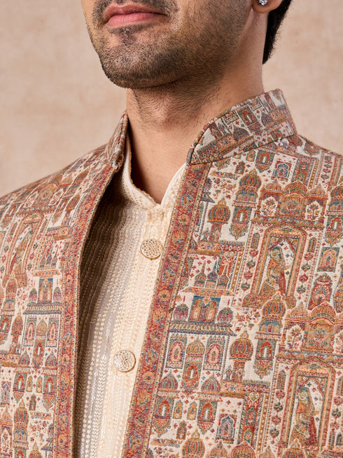 Manyavar Beige Royal Elegance Indo Western